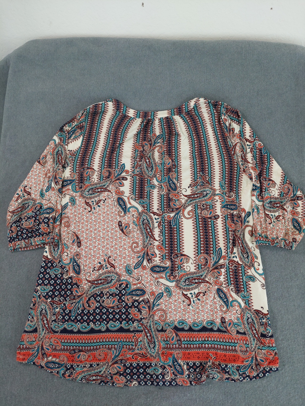 Rose + Olive Women 1X Paisley Henley Tunic Top Boho Stretch 3/4 Sleeve Blouse - Picture 8 of 8